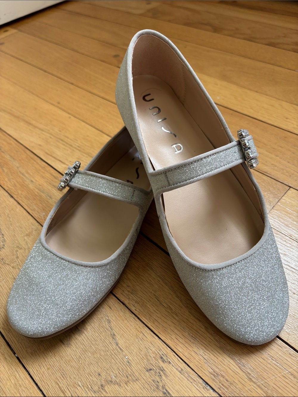 Unisa Silver Glitter Rhinestone Mary Jane Flats 7.5